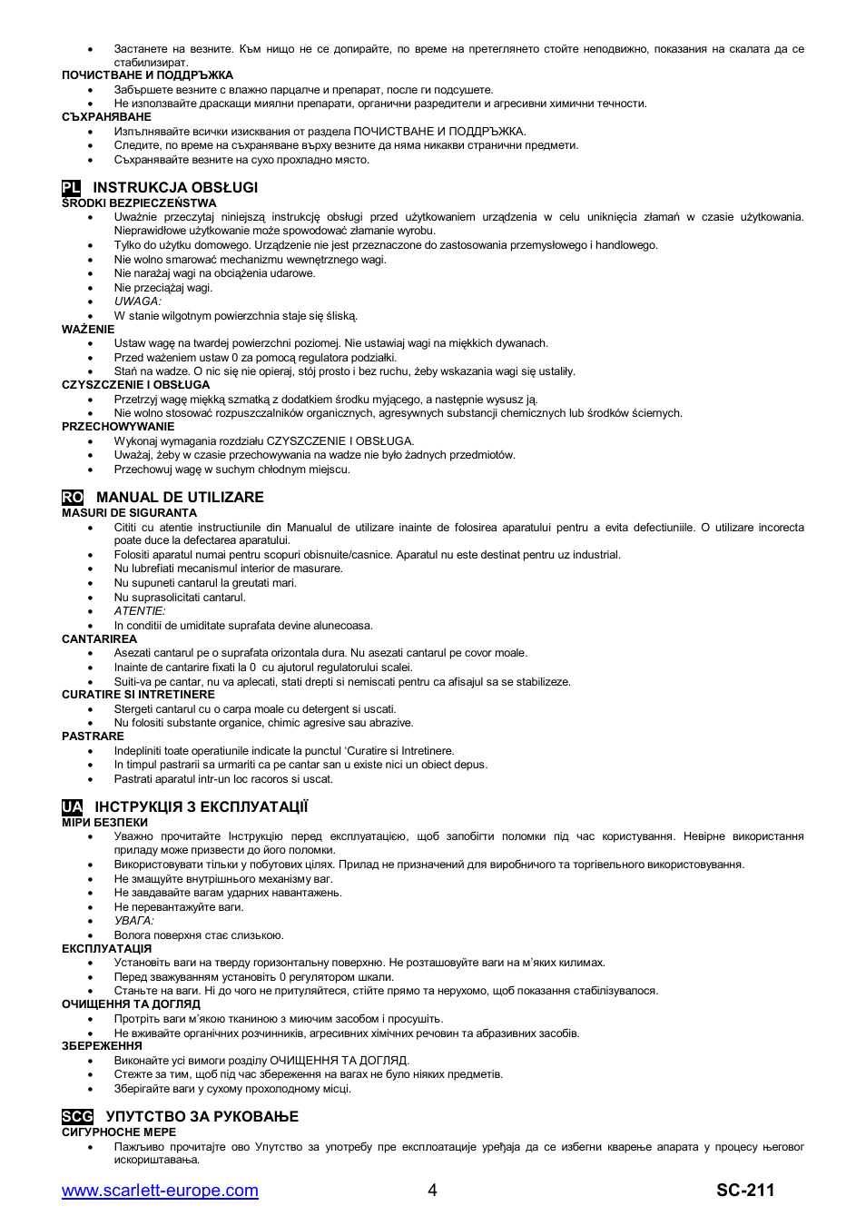 Pl instrukcja obs ugi, Ro manual de utilizare | Scarlett SC-211 User Manual | Page 4 / 6