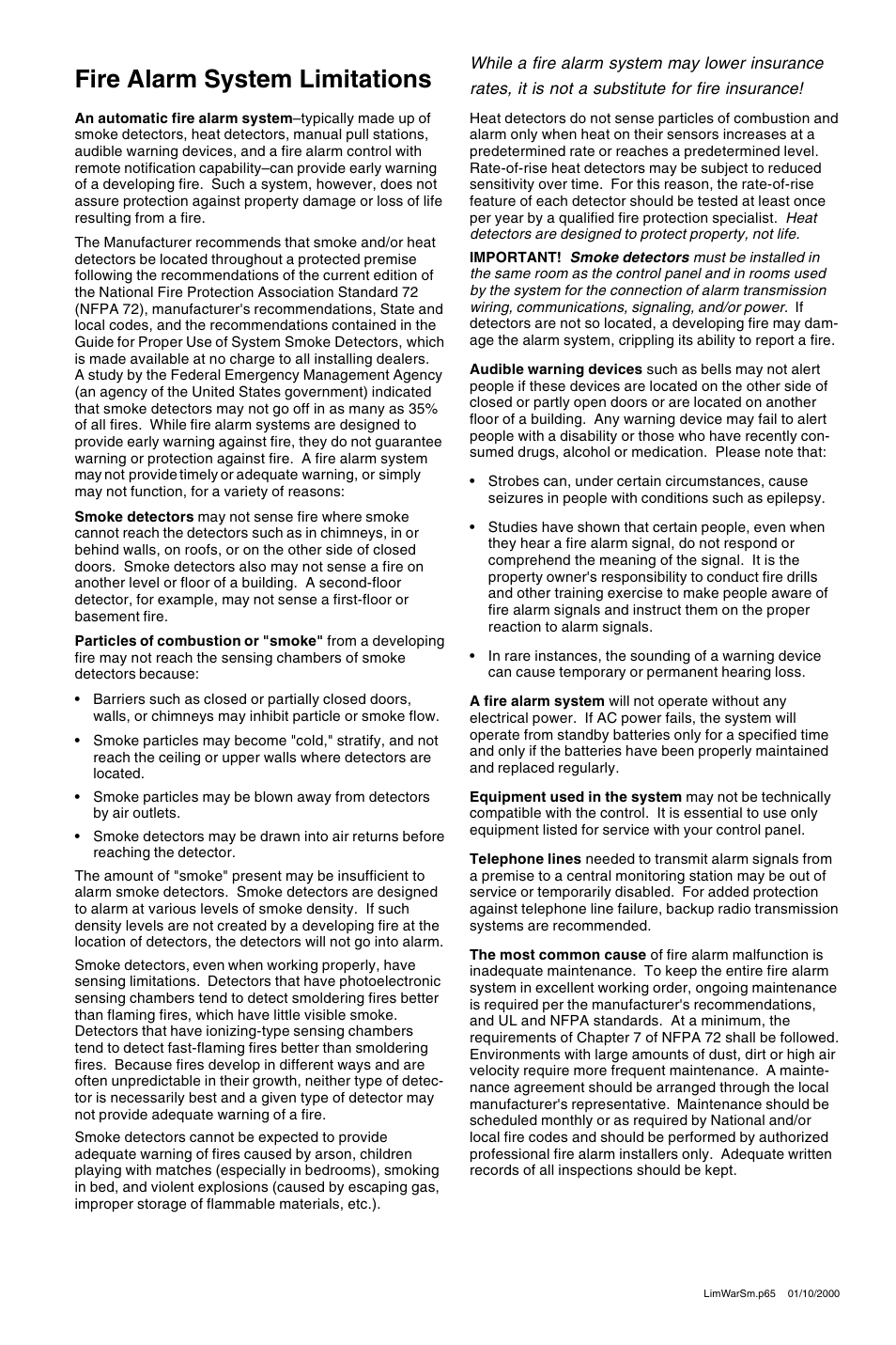 Fire alarm system limitations | ADT Security Services ADT-LCD40 User Manual | Page 2 / 36