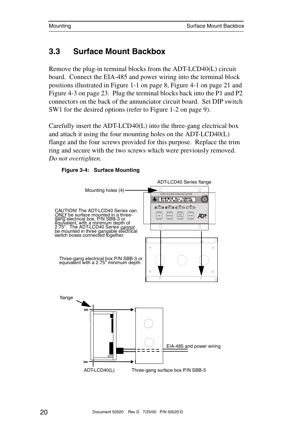3 surface mount backbox | ADT Security Services ADT-LCD40 User Manual | Page 20 / 36