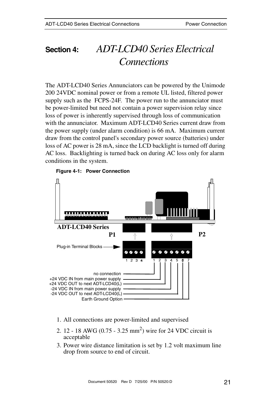 Adt-lcd40 series electrical connections | ADT Security Services ADT-LCD40 User Manual | Page 21 / 36