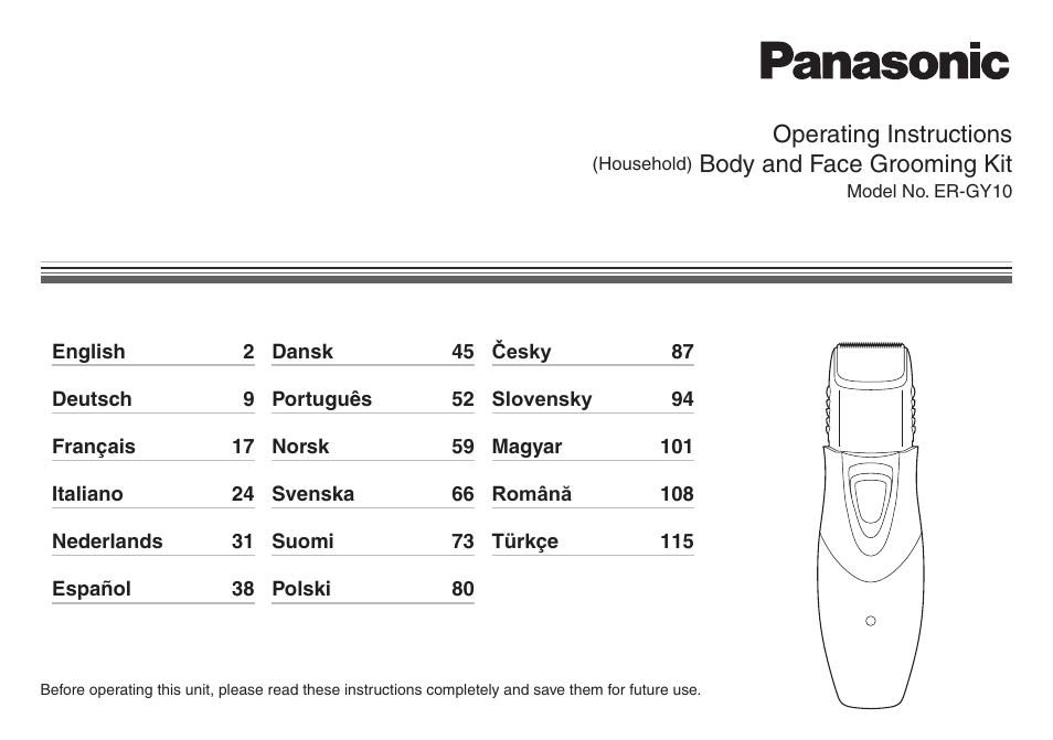 Panasonic ERGY10 User Manual | 124 pages