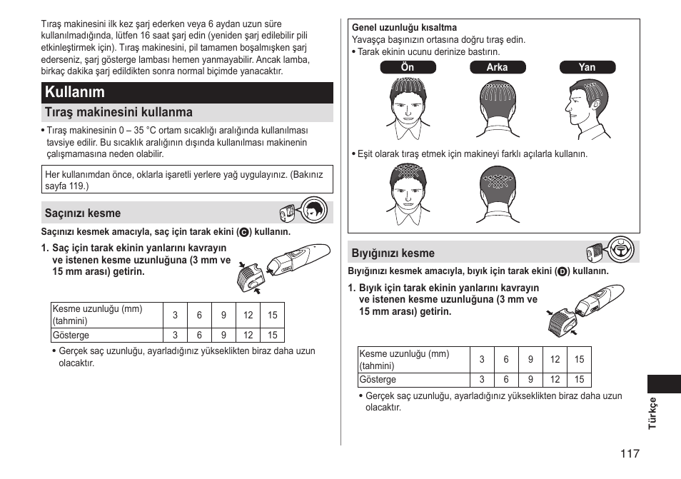 Kullanım, Tıraş makinesini kullanma | Panasonic ERGY10 User Manual | Page 117 / 124