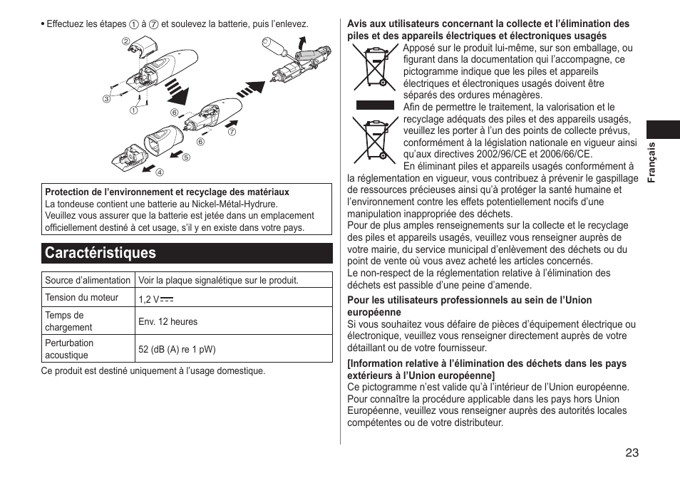 Caractéristiques | Panasonic ERGY10 User Manual | Page 23 / 124