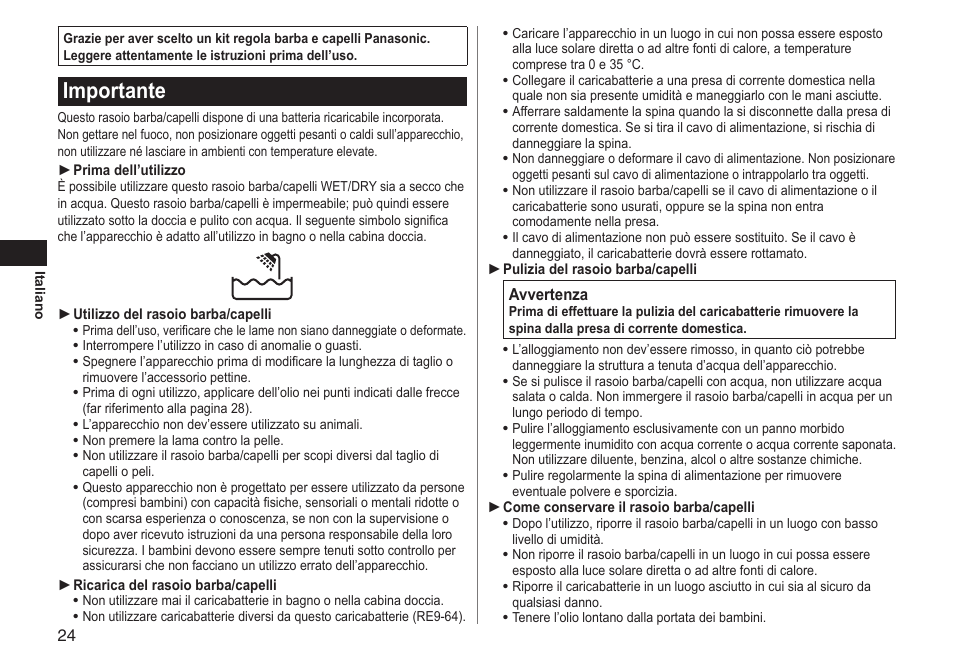 Importante | Panasonic ERGY10 User Manual | Page 24 / 124