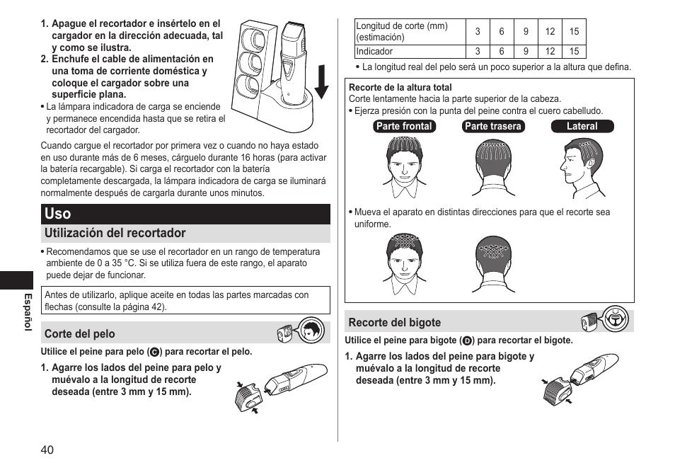 Utilización del recortador | Panasonic ERGY10 User Manual | Page 40 / 124