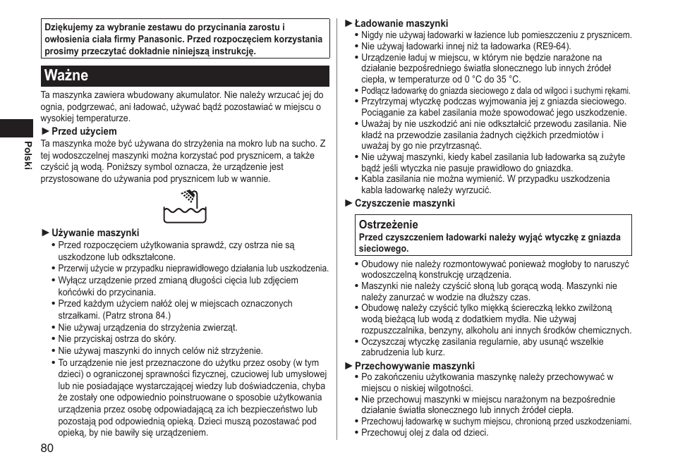 Ważne | Panasonic ERGY10 User Manual | Page 80 / 124