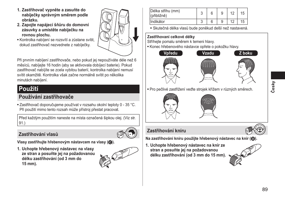 Použití, Používání zastřihovače | Panasonic ERGY10 User Manual | Page 89 / 124