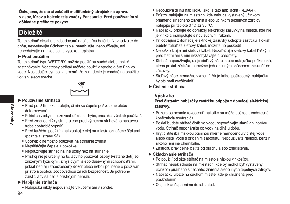 Dôležité | Panasonic ERGY10 User Manual | Page 94 / 124