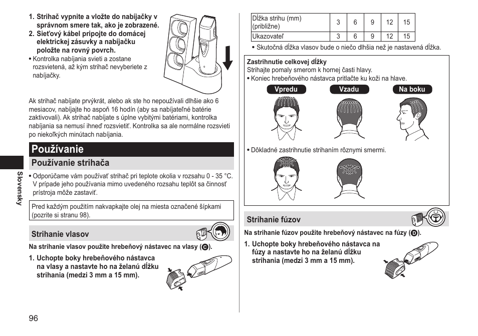 Používanie, Používanie strihača | Panasonic ERGY10 User Manual | Page 96 / 124