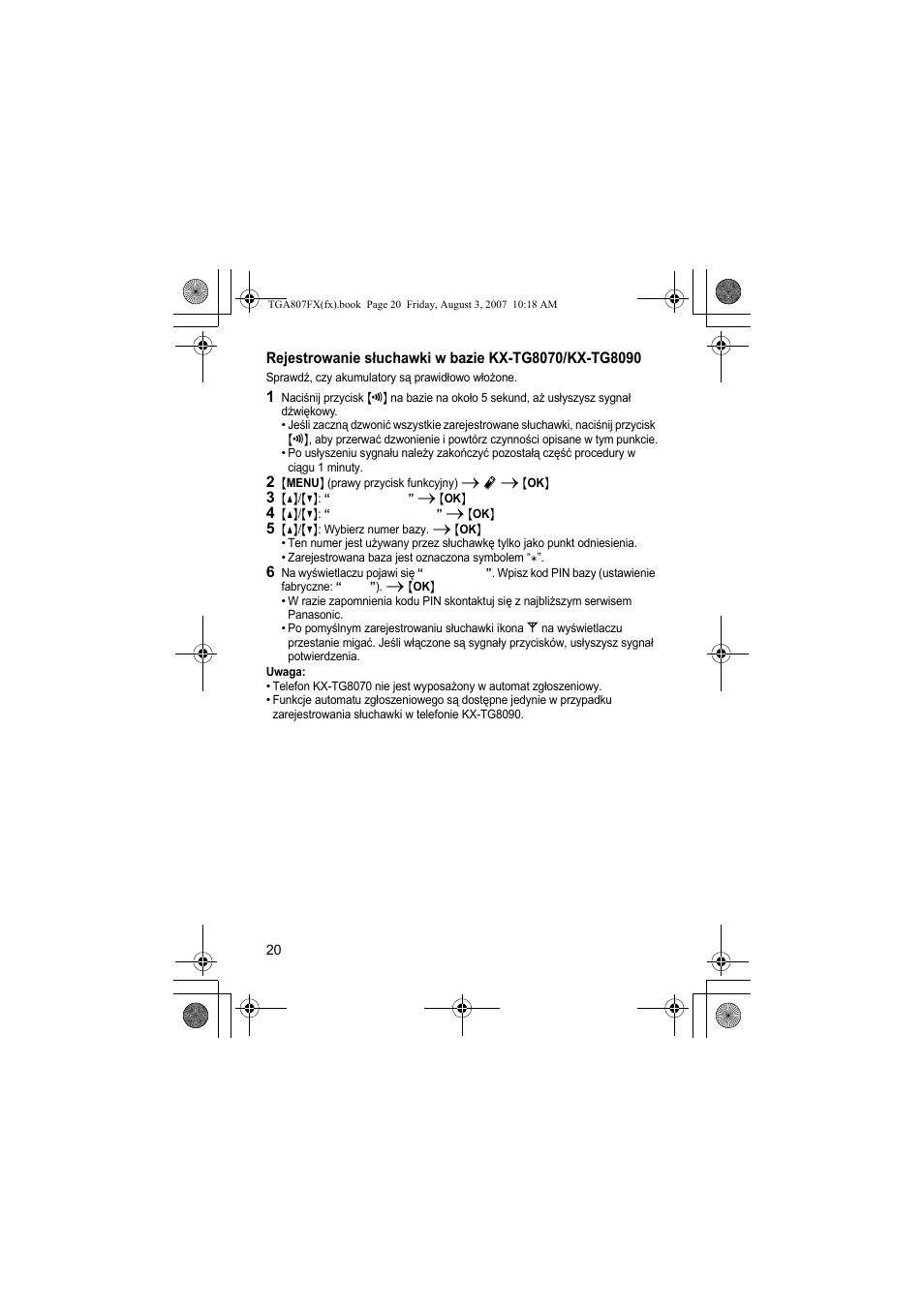 Panasonic KXTGA807FX User Manual | Page 20 / 36