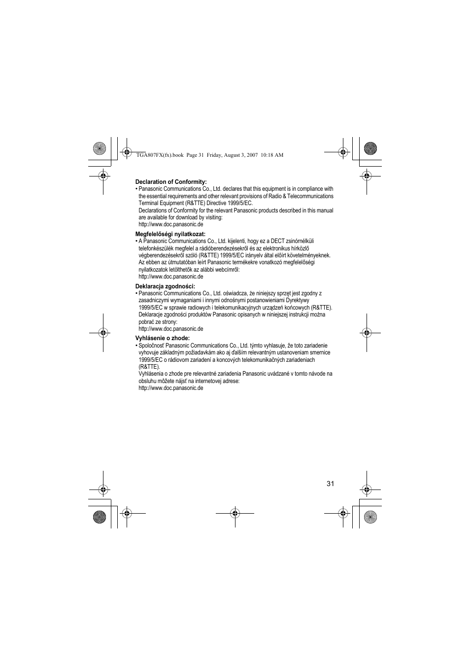 Panasonic KXTGA807FX User Manual | Page 31 / 36