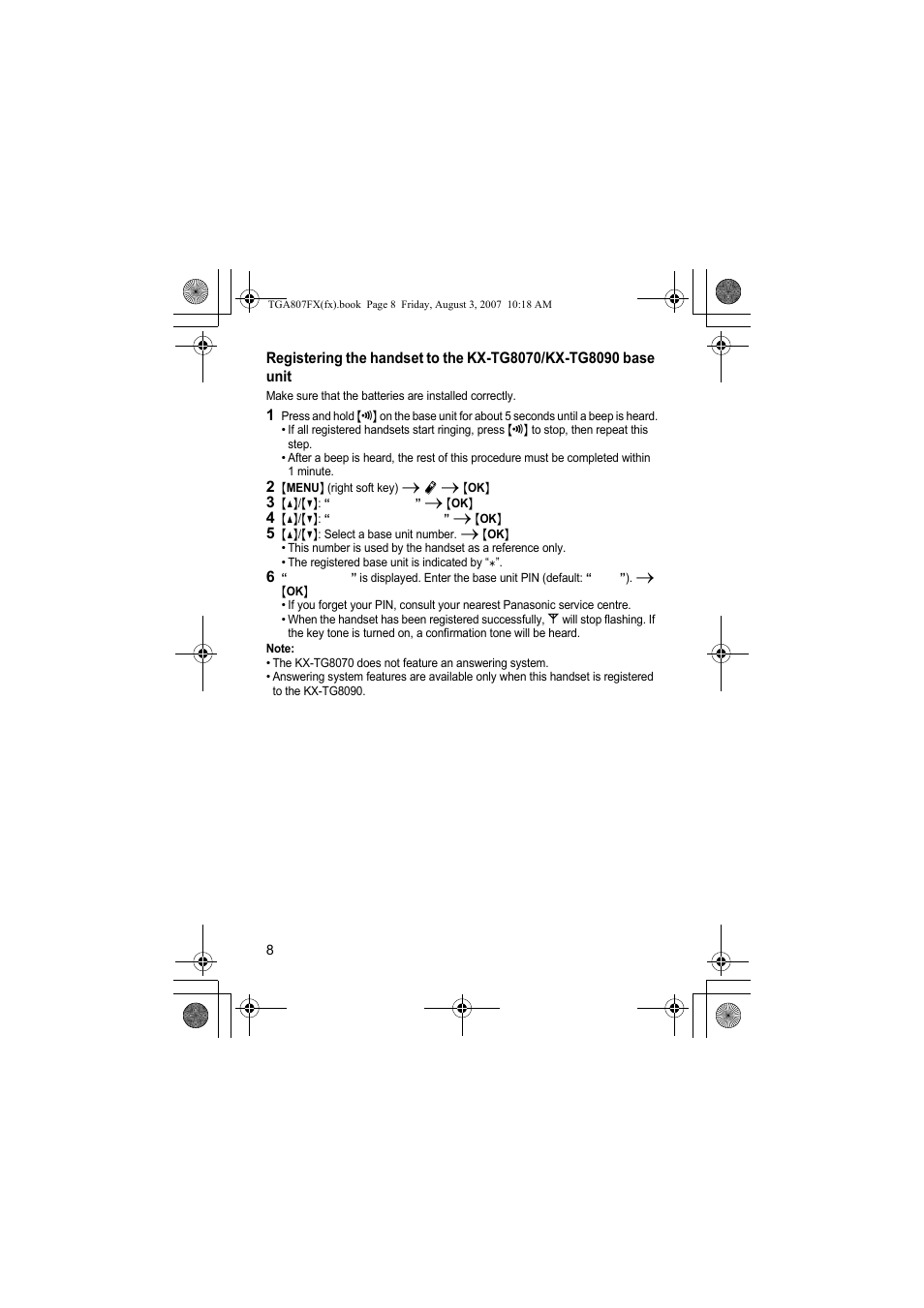 Panasonic KXTGA807FX User Manual | Page 8 / 36