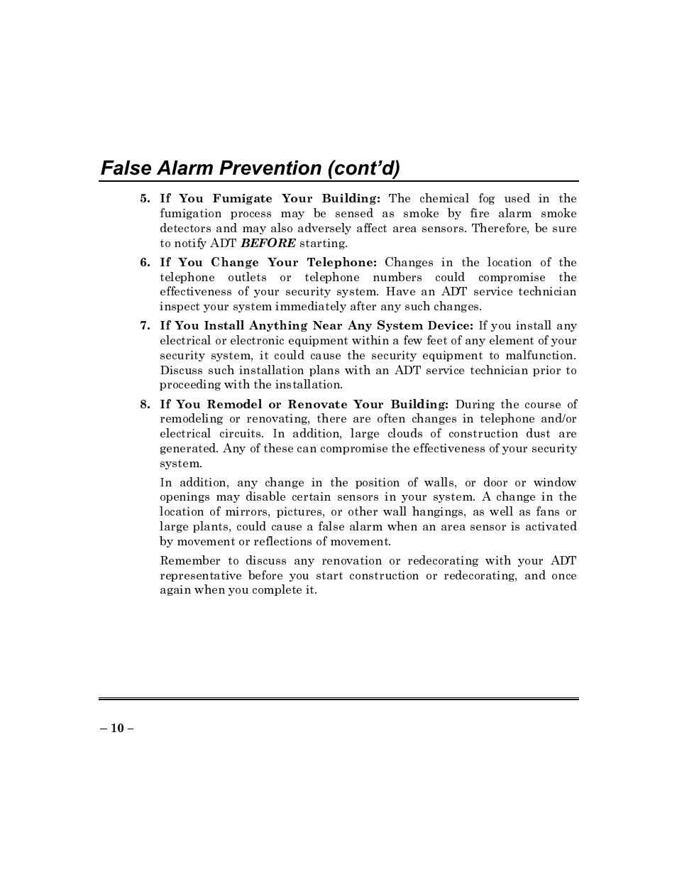 False alarm prevention (confd) | ADT Security Services Commercial Fire & Burglary Alarm System FOCUS 200 PLUS User Manual | Page 10 / 88