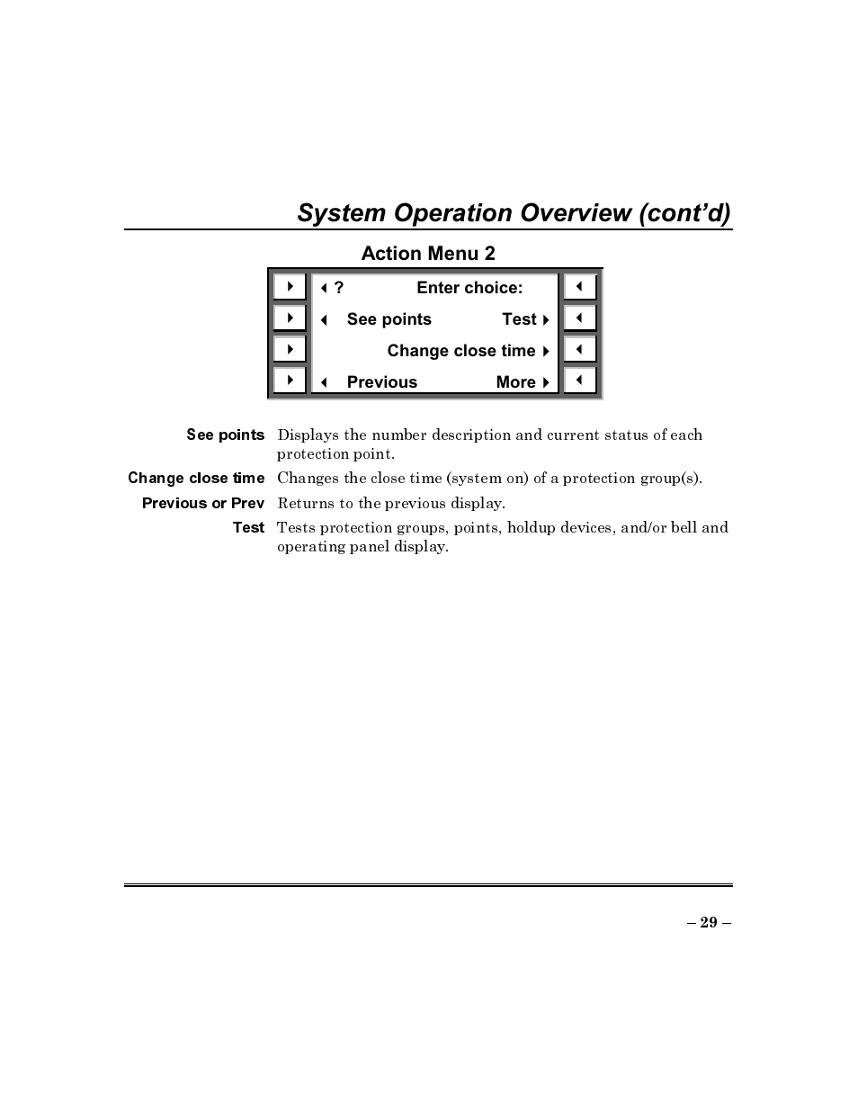 Action menu 2, System operation overview (confd) | ADT Security Services Commercial Fire & Burglary Alarm System FOCUS 200 PLUS User Manual | Page 29 / 88