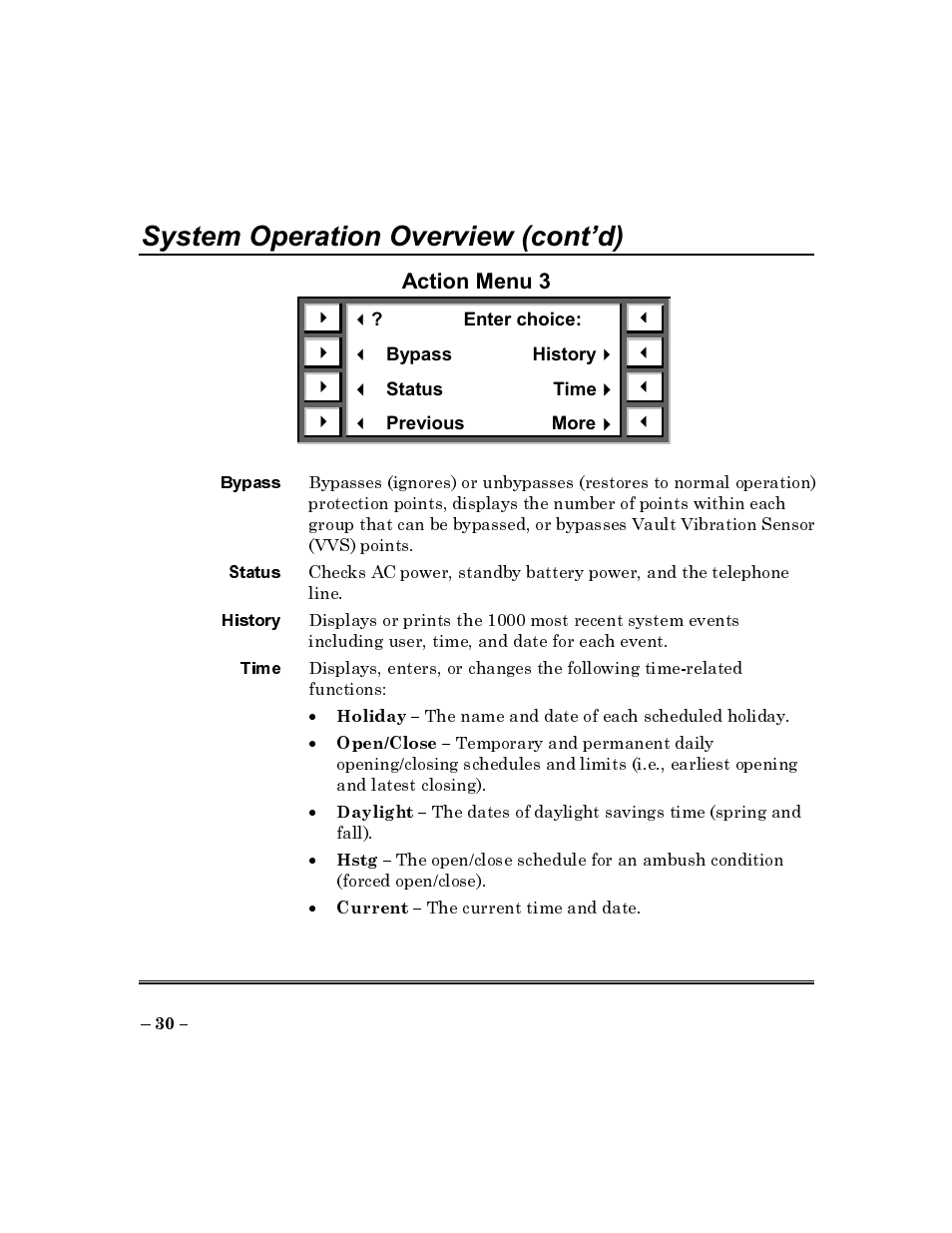 Action menu 3, System operation overview (confd) | ADT Security Services Commercial Fire & Burglary Alarm System FOCUS 200 PLUS User Manual | Page 30 / 88