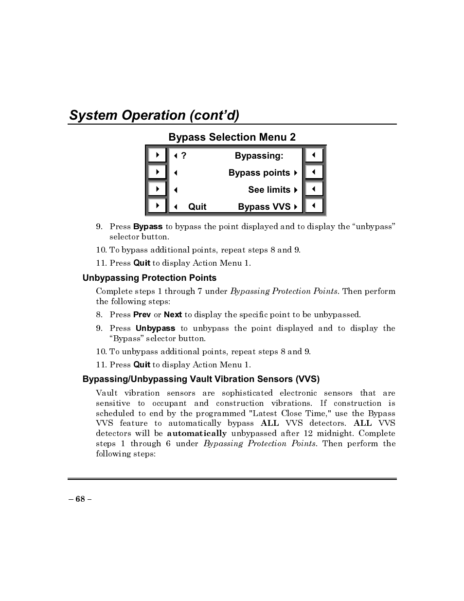 Bypass selection menu 2, System operation (cont’d) | ADT Security Services Commercial Fire & Burglary Alarm System FOCUS 200 PLUS User Manual | Page 68 / 88