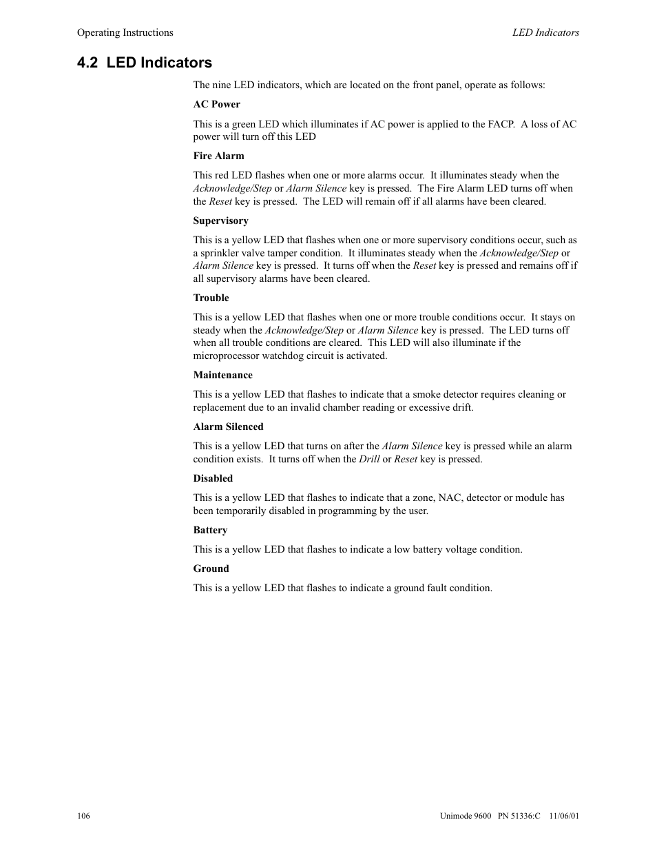 2 led indicators | ADT Security Services Unimode 9600 User Manual | Page 106 / 148