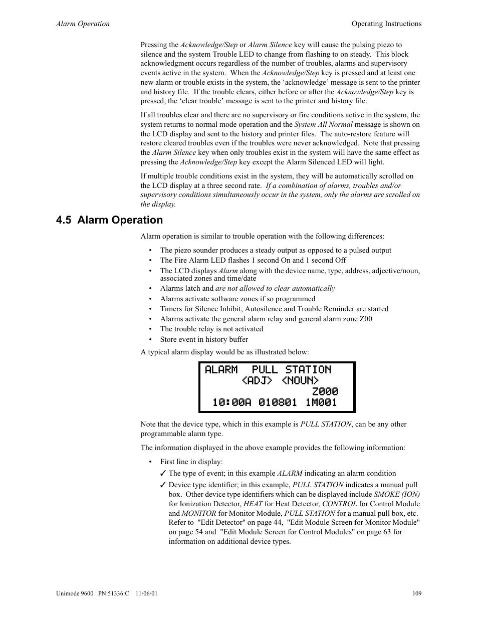 5 alarm operation | ADT Security Services Unimode 9600 User Manual | Page 109 / 148