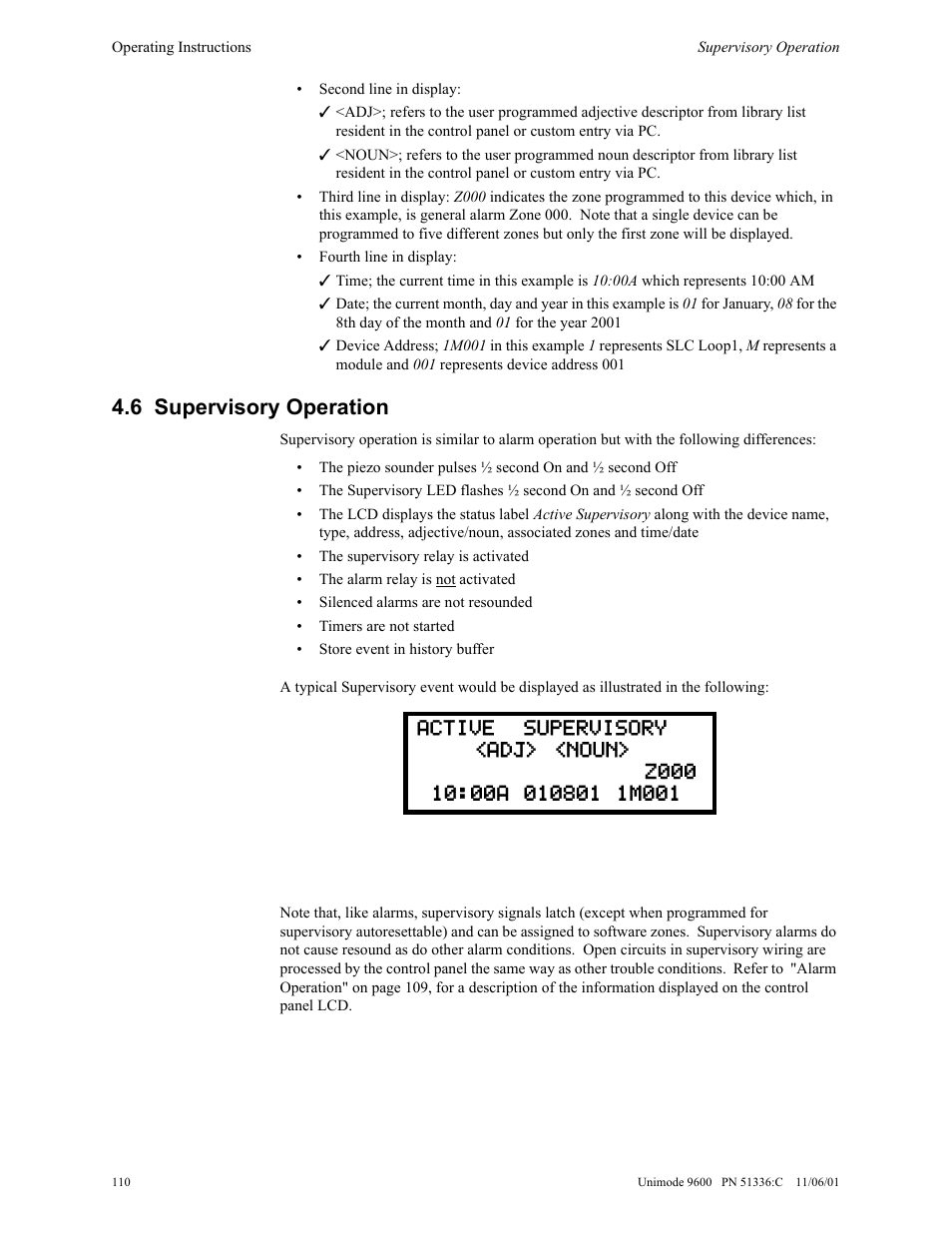 6 supervisory operation | ADT Security Services Unimode 9600 User Manual | Page 110 / 148