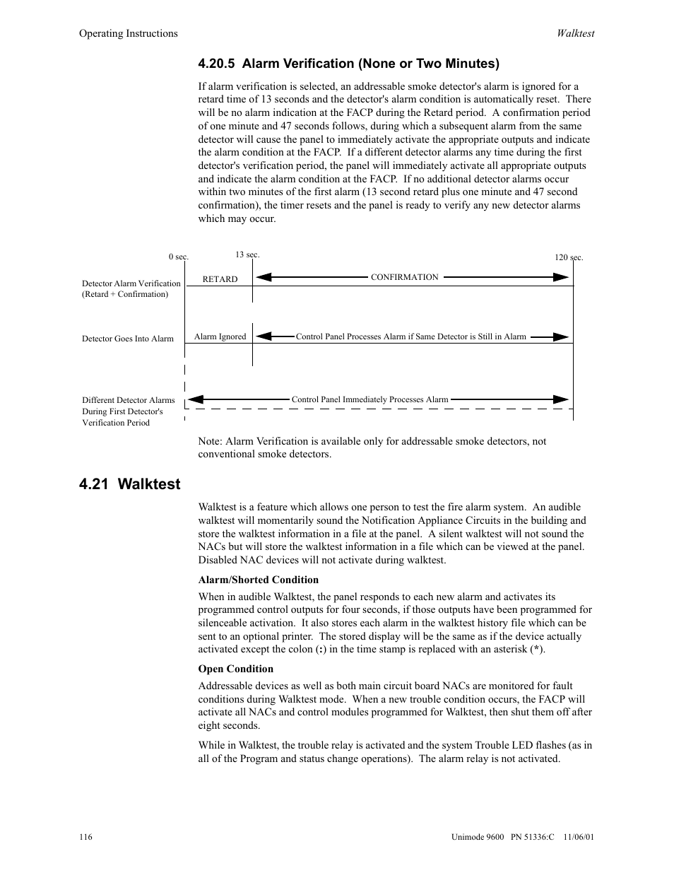 21 walktest, 5 alarm verification (none or two minutes) | ADT Security Services Unimode 9600 User Manual | Page 116 / 148