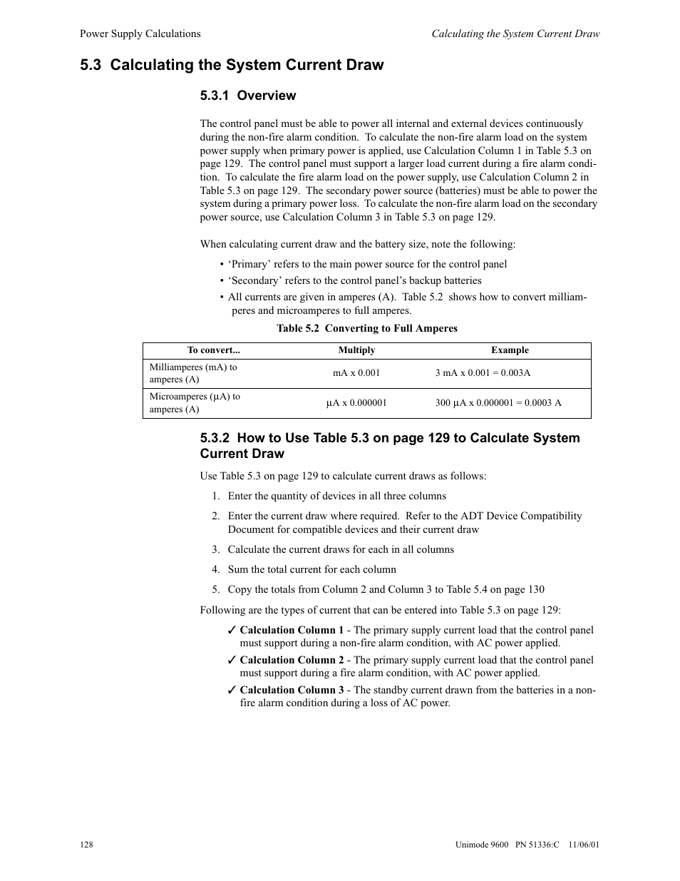 3 calculating the system current draw | ADT Security Services Unimode 9600 User Manual | Page 128 / 148