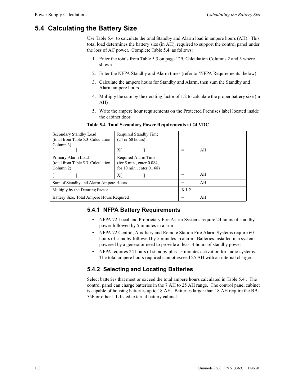 4 calculating the battery size | ADT Security Services Unimode 9600 User Manual | Page 130 / 148