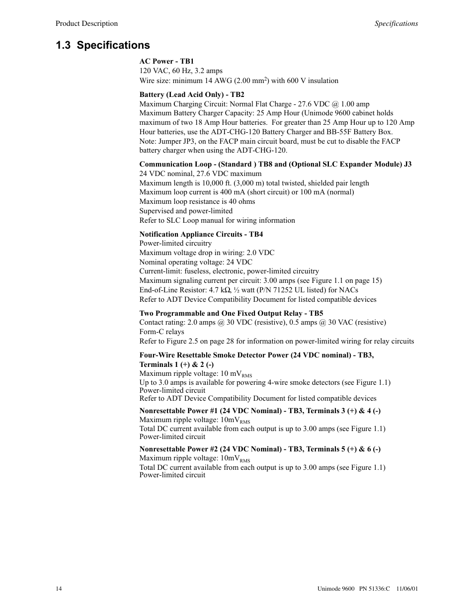 3 specifications | ADT Security Services Unimode 9600 User Manual | Page 14 / 148