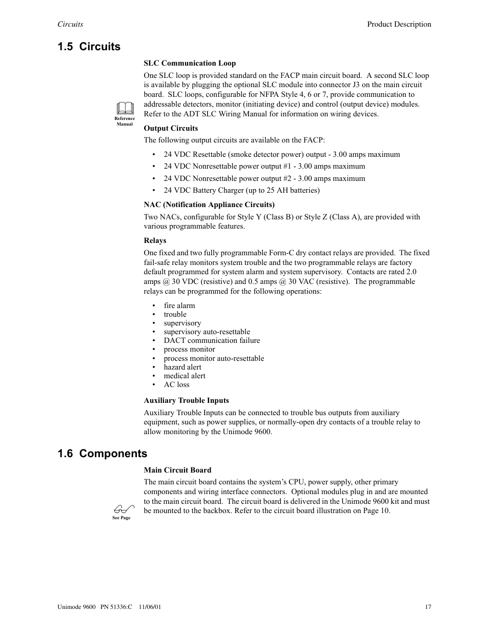 5 circuits, 6 components | ADT Security Services Unimode 9600 User Manual | Page 17 / 148