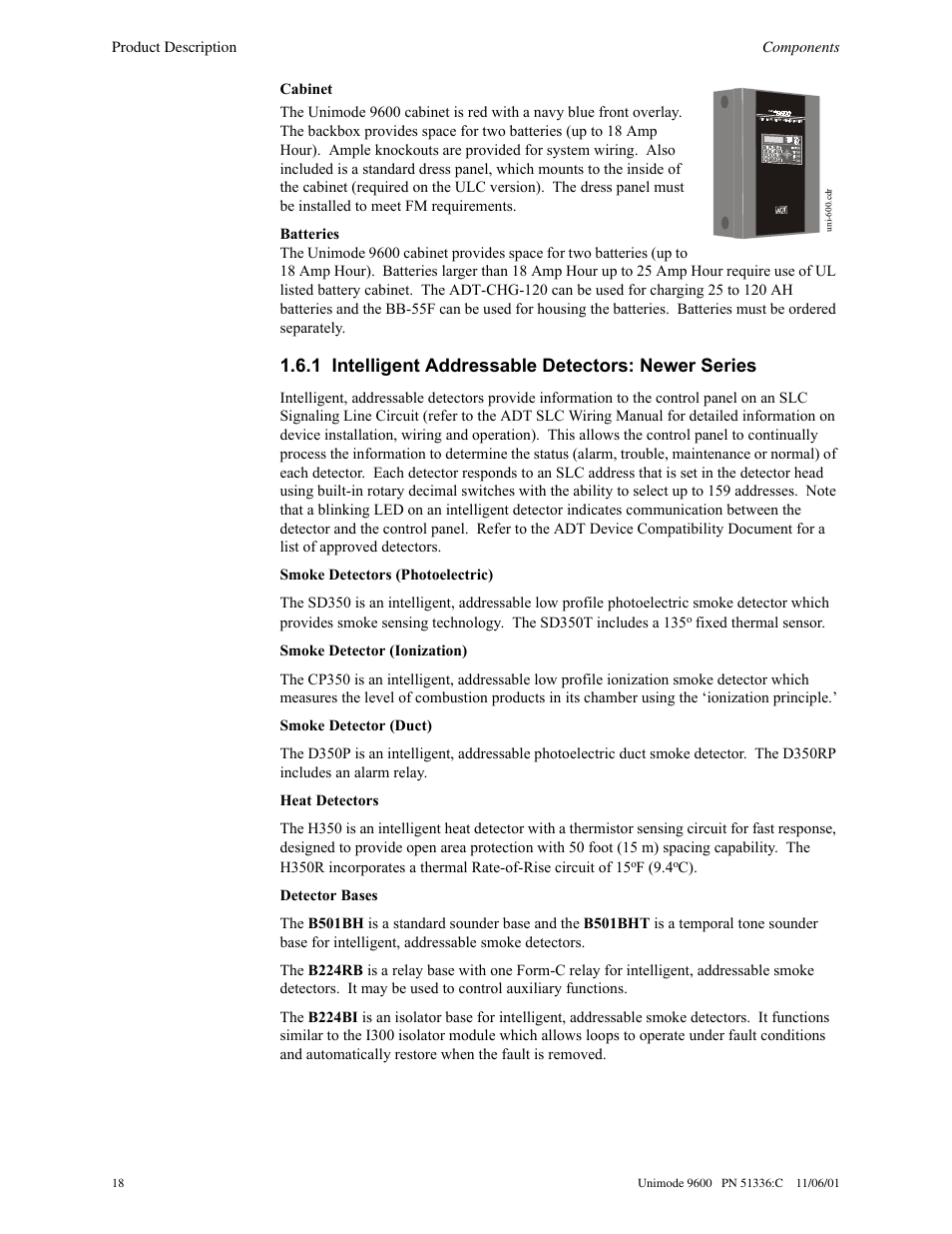 1 intelligent addressable detectors: newer series | ADT Security Services Unimode 9600 User Manual | Page 18 / 148