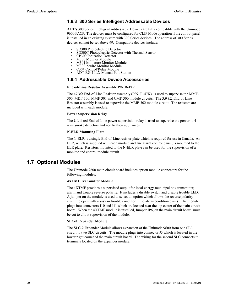 7 optional modules | ADT Security Services Unimode 9600 User Manual | Page 20 / 148