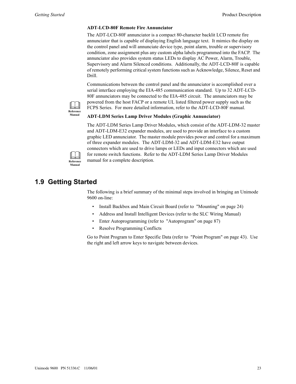 9 getting started | ADT Security Services Unimode 9600 User Manual | Page 23 / 148