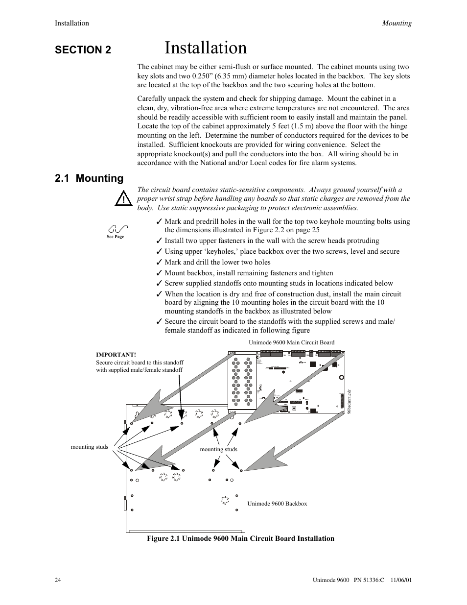 Installation, 1 mounting, Installation mounting | ADT Security Services Unimode 9600 User Manual | Page 24 / 148