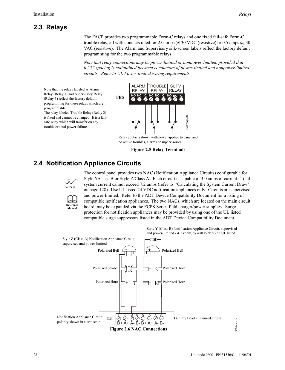 3 relays, 4 notification appliance circuits | ADT Security Services Unimode 9600 User Manual | Page 28 / 148