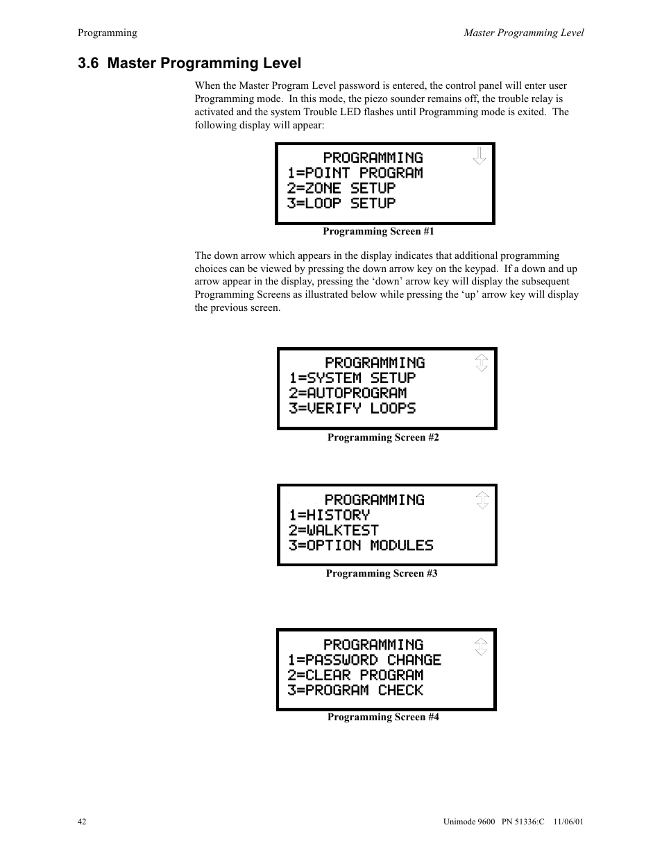 6 master programming level | ADT Security Services Unimode 9600 User Manual | Page 42 / 148