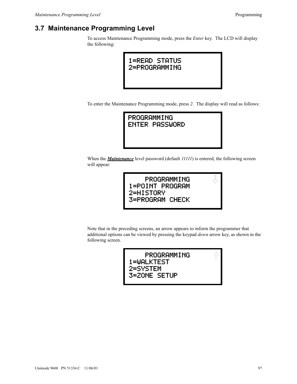 7 maintenance programming level | ADT Security Services Unimode 9600 User Manual | Page 97 / 148