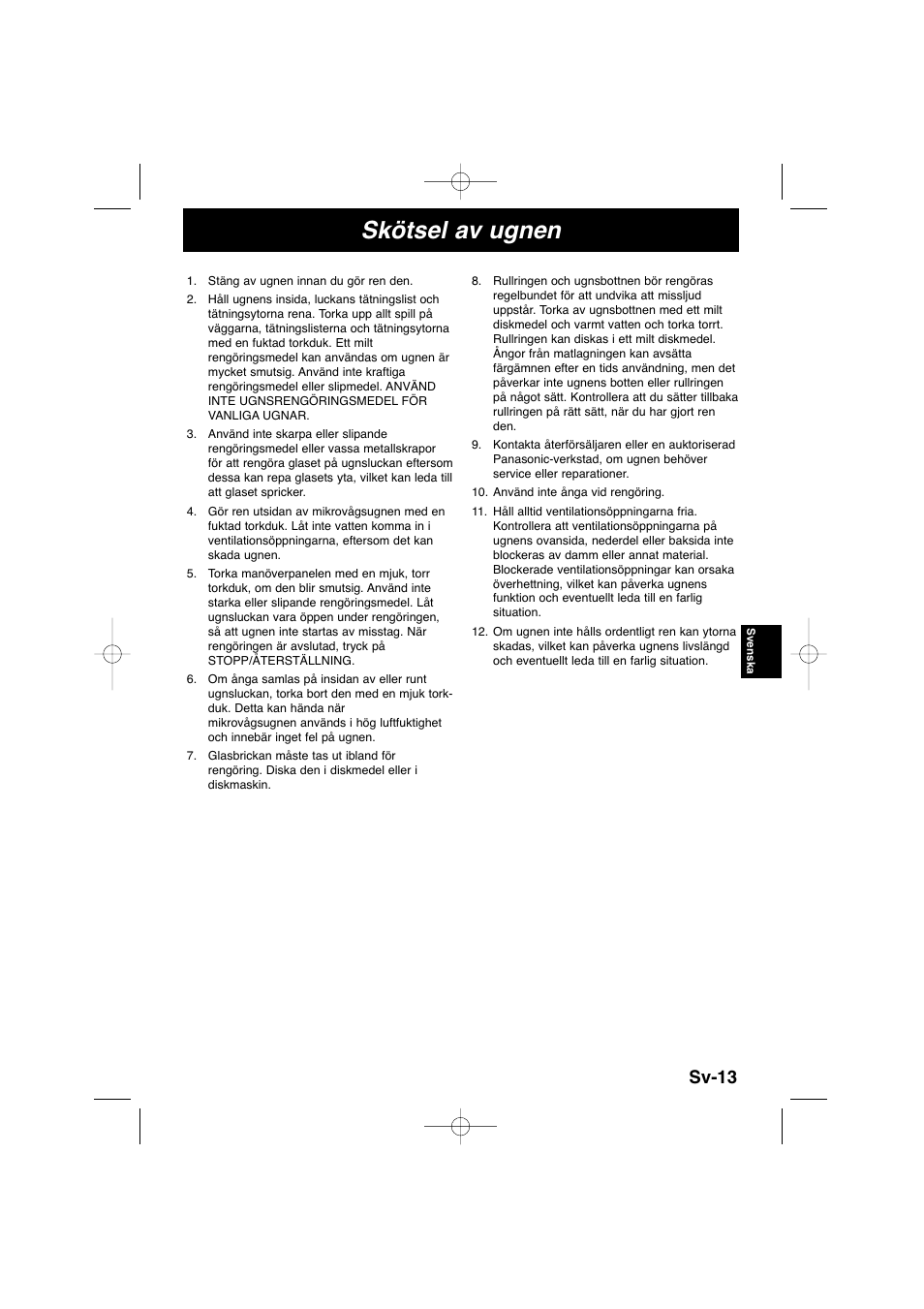 Skötsel av ugnen, Sv-13 | Panasonic NNSD278SEPG User Manual | Page 113 / 212