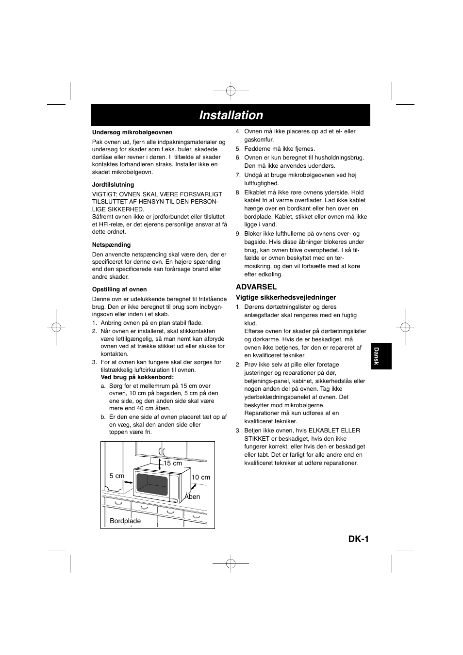 Installation, Dk-1 | Panasonic NNSD278SEPG User Manual | Page 115 / 212