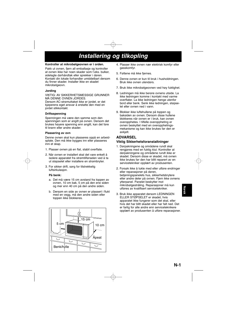 Installering og tilkopling | Panasonic NNSD278SEPG User Manual | Page 129 / 212