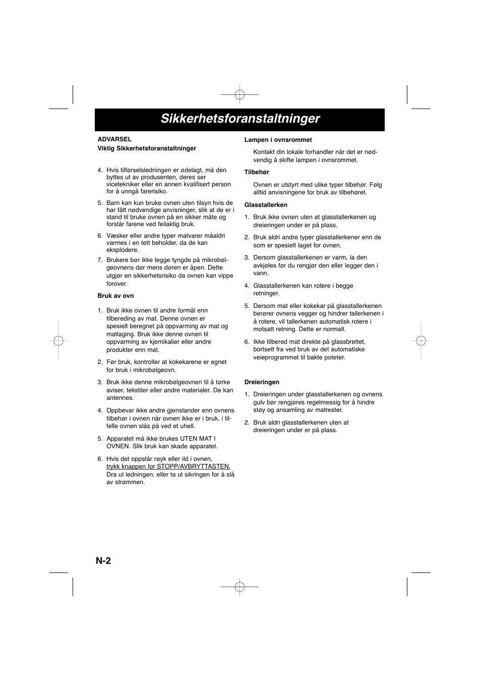 Sikkerhetsforanstaltninger | Panasonic NNSD278SEPG User Manual | Page 130 / 212