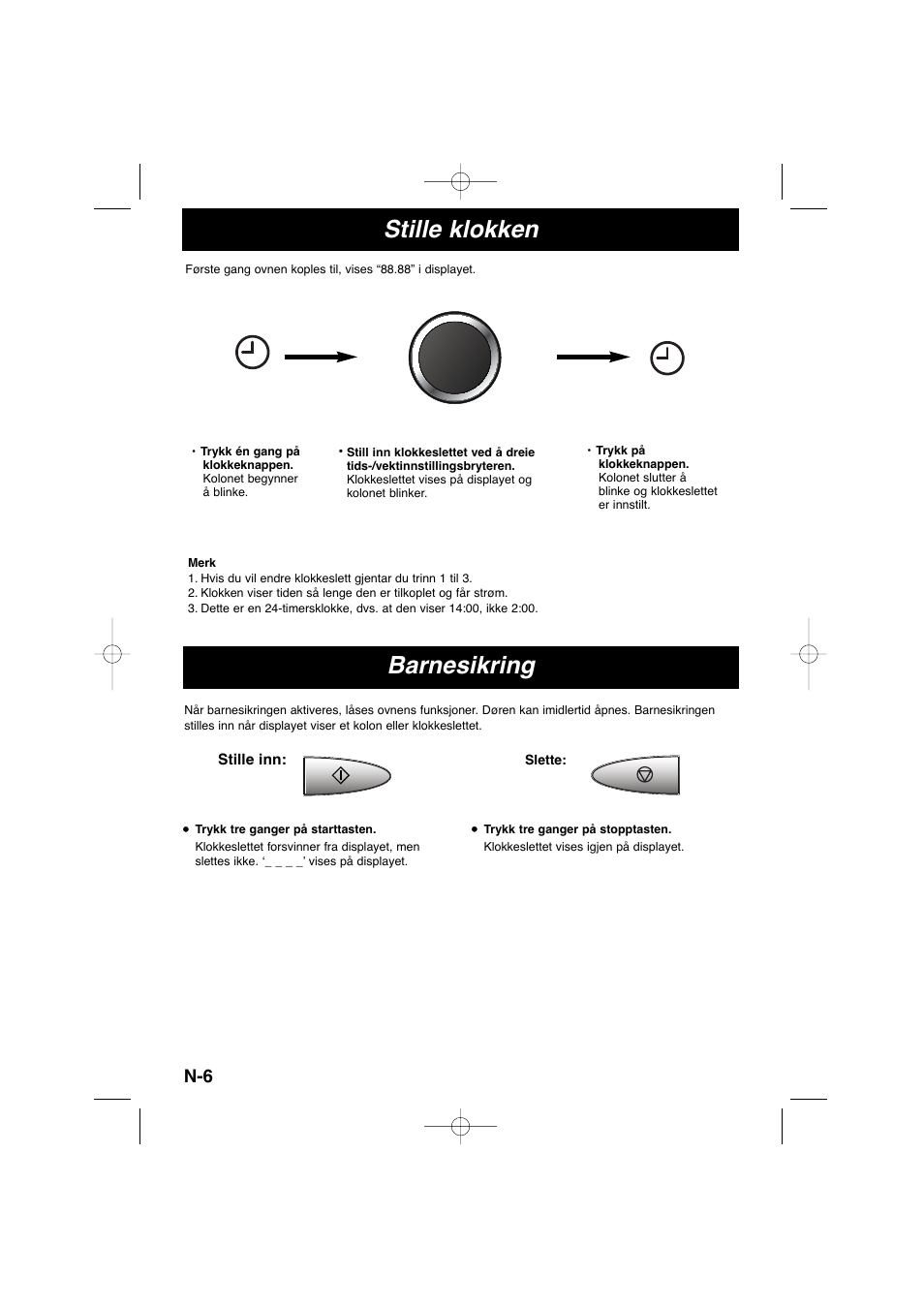 Stille klokken, Barnesikring | Panasonic NNSD278SEPG User Manual | Page 134 / 212