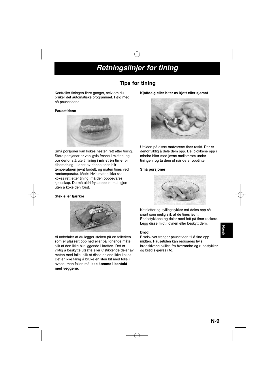 Retningslinjer for tining, Tips for tining | Panasonic NNSD278SEPG User Manual | Page 137 / 212