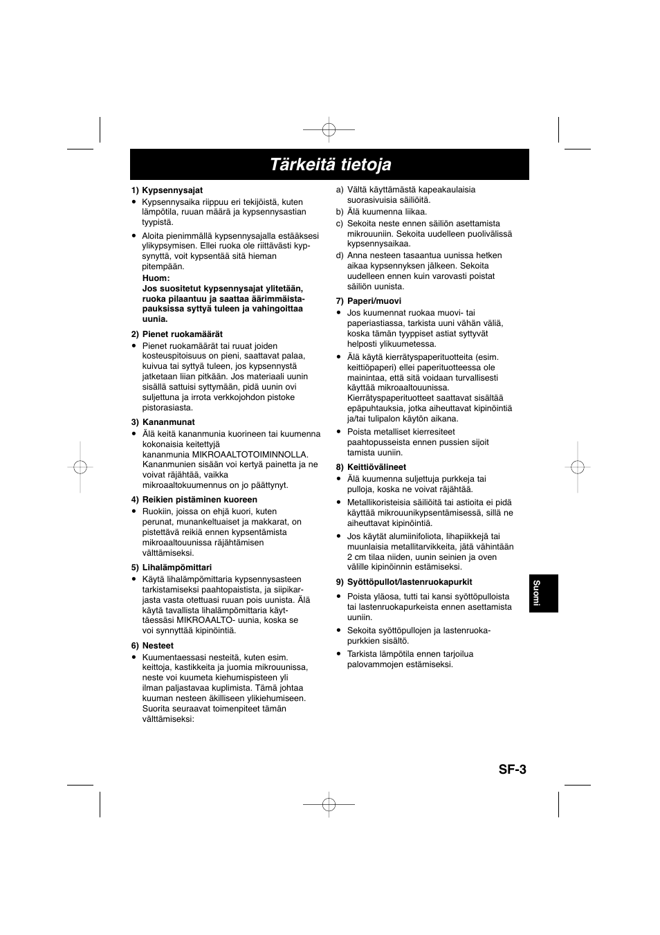 Tärkeitä tietoja, Sf-3 | Panasonic NNSD278SEPG User Manual | Page 145 / 212