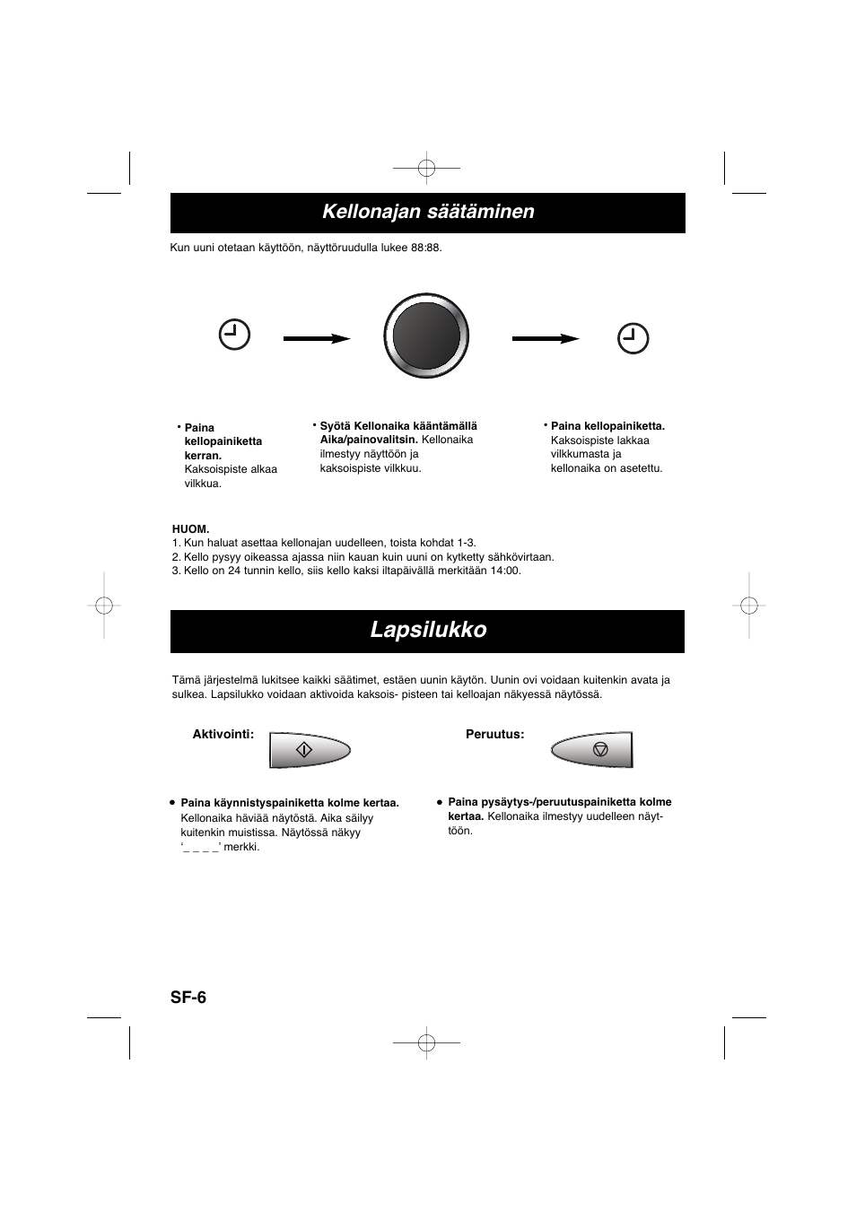Lapsilukko, Kellonajan säätäminen, Sf-6 | Panasonic NNSD278SEPG User Manual | Page 148 / 212