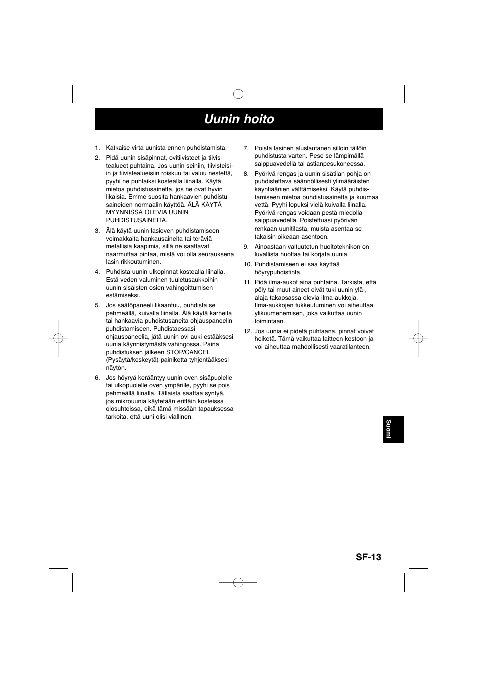 Uunin hoito, Sf-13 | Panasonic NNSD278SEPG User Manual | Page 155 / 212