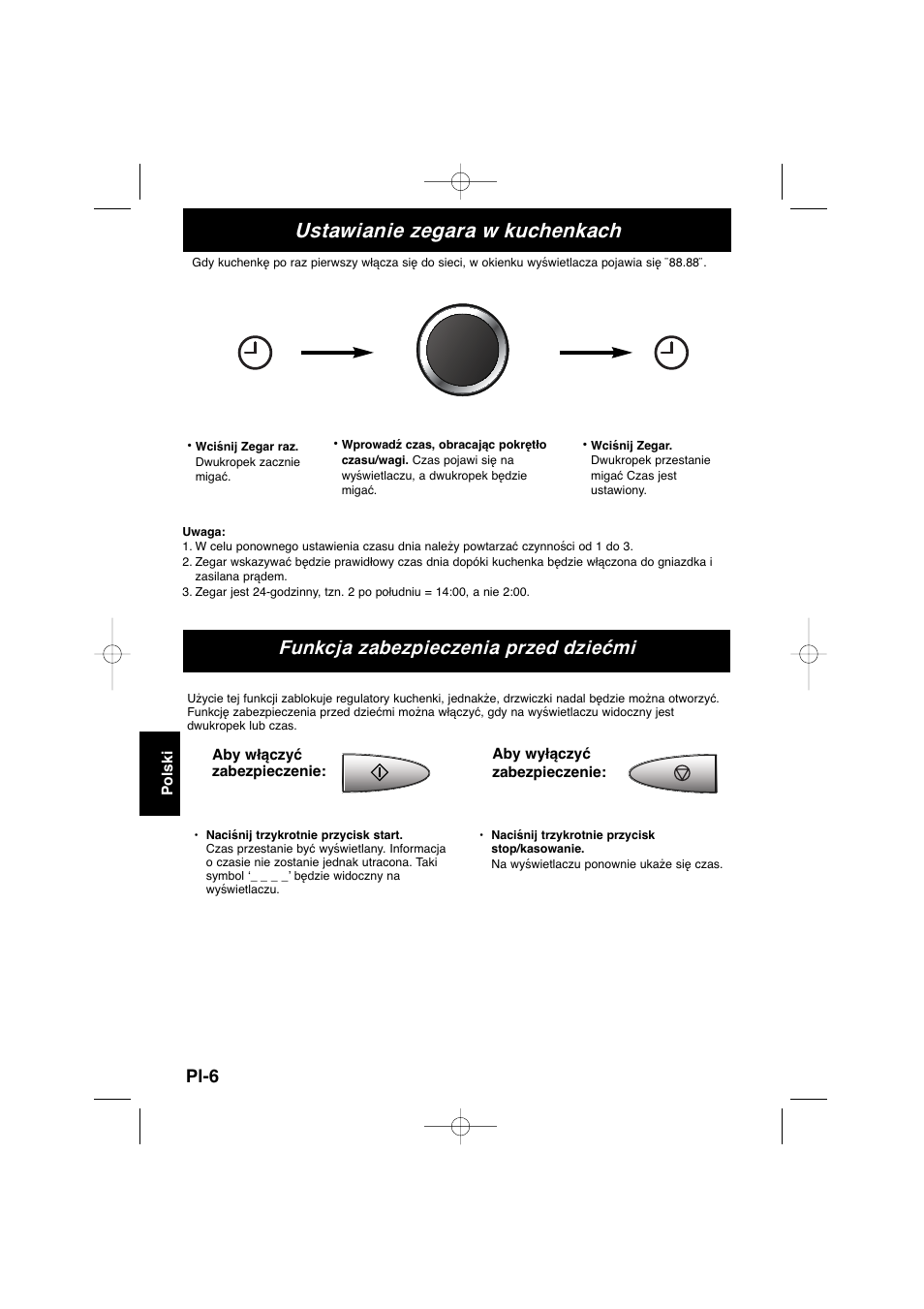 Ustawianie zegara w kuchenkach, Funkcja zabezpieczenia przed dziećmi, Pl-6 | Panasonic NNSD278SEPG User Manual | Page 162 / 212