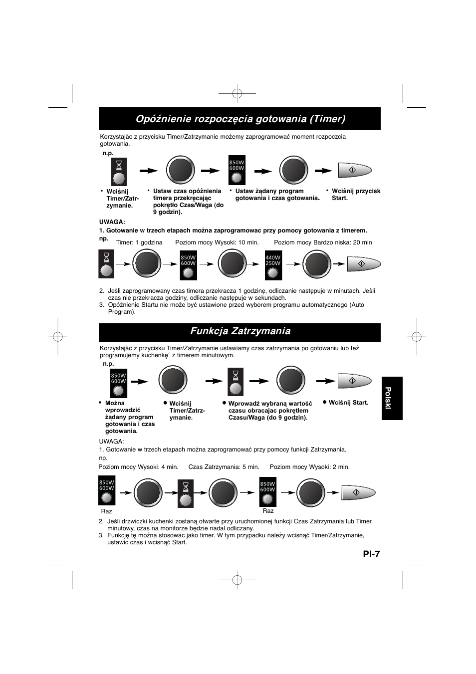 Opóźnienie rozpoczęcia gotowania (timer), Funkcja zatrzymania, Pl-7 | Panasonic NNSD278SEPG User Manual | Page 163 / 212
