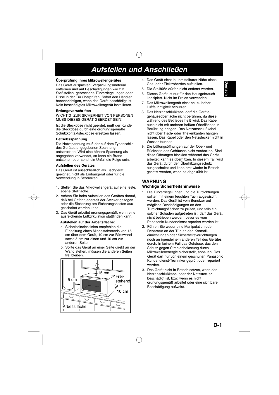 Aufstellen und anschließen | Panasonic NNSD278SEPG User Manual | Page 17 / 212