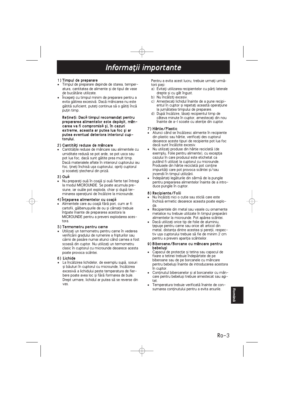 Informaﬂii importante, Ro-3 | Panasonic NNSD278SEPG User Manual | Page 173 / 212