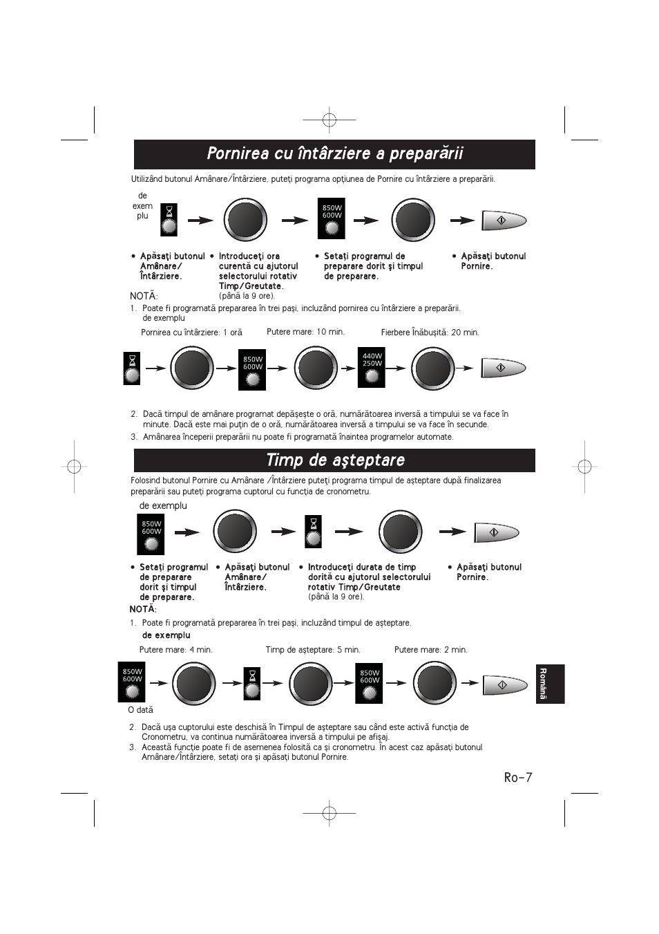 Pornirea cu întârziere a prepar ă rii, Timp de aøteptare, Ro-7 | Panasonic NNSD278SEPG User Manual | Page 177 / 212