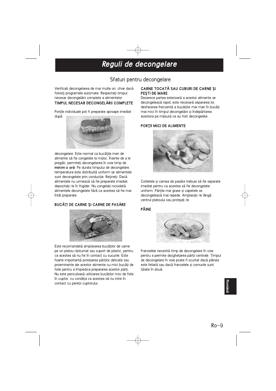 Reguli de decongelare, Ro-9, Sfaturi pentru decongelare | Panasonic NNSD278SEPG User Manual | Page 179 / 212